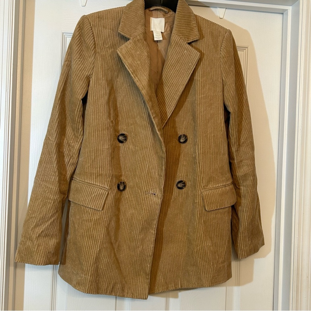 H&M Jacket Women’s Size 6 Tan Brown Corduroy Double Breasted Jacket - Picture 3 of 10